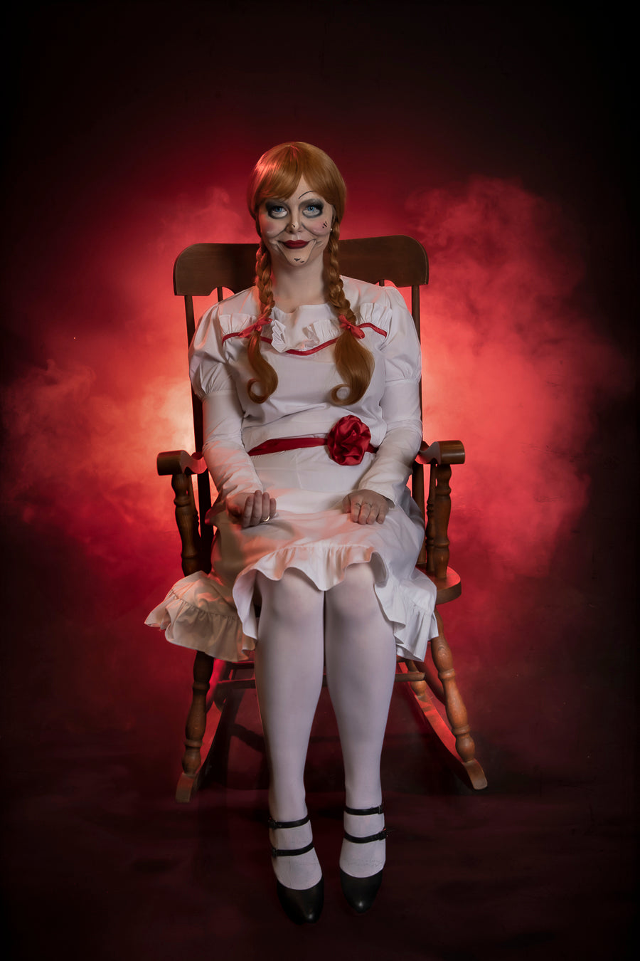 Annabelle Costume Hire or Cosplay, plus Makeup and Photography. Proudly by and available at, Little Shop of Horrors Costumery Mornington & Melbourne.