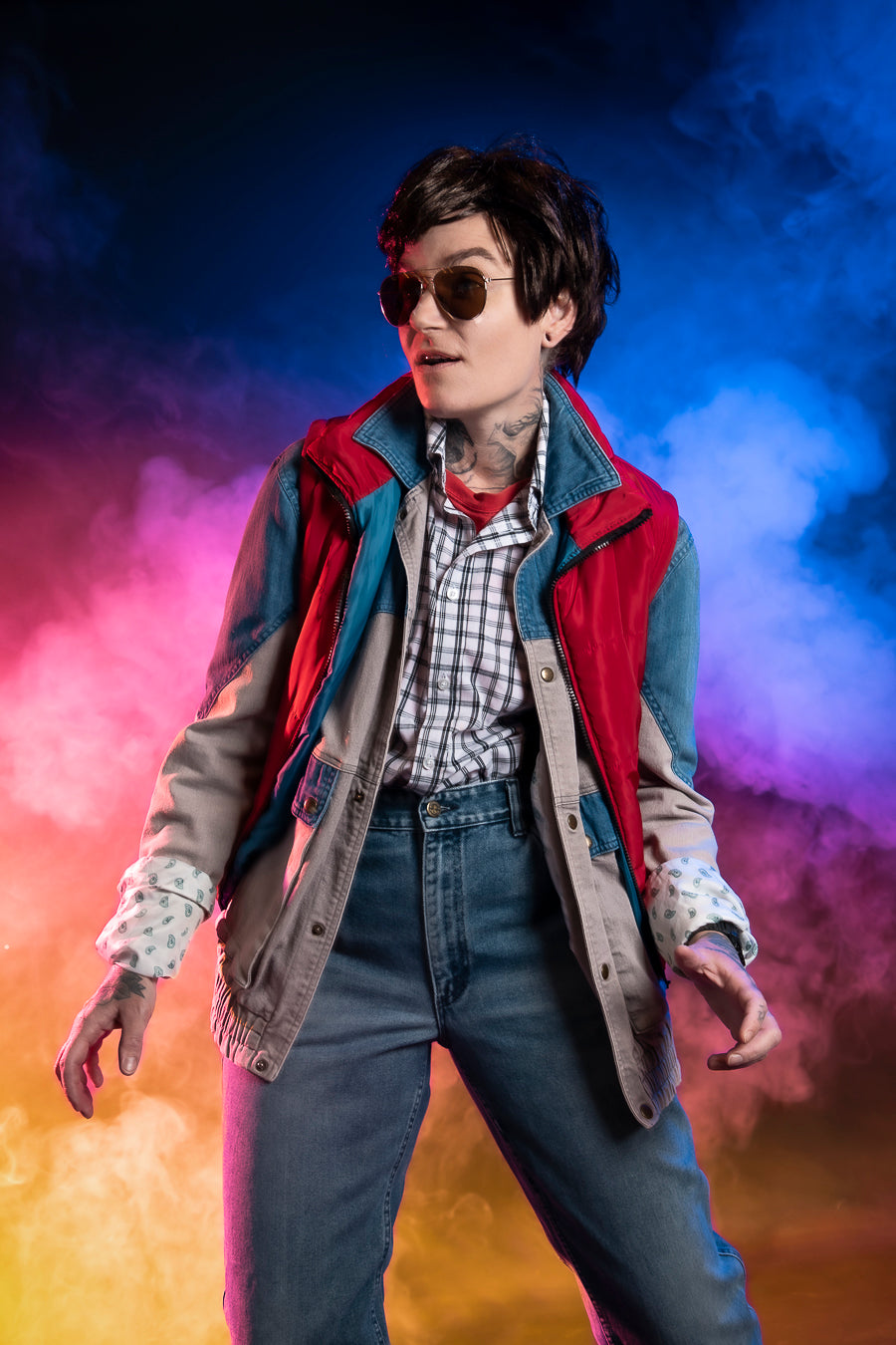 Marty McFly inspired by the cult classic 1980s movie, Back to the Future Costume Hire or Cosplay, plus Makeup and Photography. Proudly by and available at, Little Shop of Horrors Costumery Mornington & Melbourne