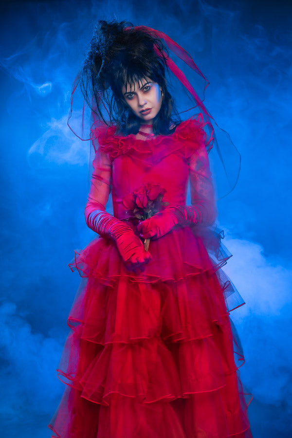 Beetlejuice Lydia Deetz Wedding Dress Costume Hire or Cosplay, plus Makeup and Photography. Proudly by and available at, Little Shop of Horrors Costumery Mornington, Frankston & Melbourne