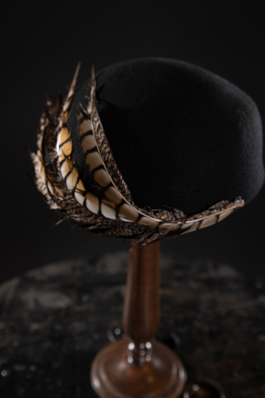 Structured Wool 1920s Beret with Feather -Deluxe, high-quality hats for men and women. Our collection of hats including wool felt top hats, fedoras, bowlers, caps, fedoras, trilbys, cloches and more are a wonderful addition to a 1920s Gangster or Gatsby costume, or the perfect fashion accessory. Shop online, or visit our Mornington hat store to see all that we have to offer.