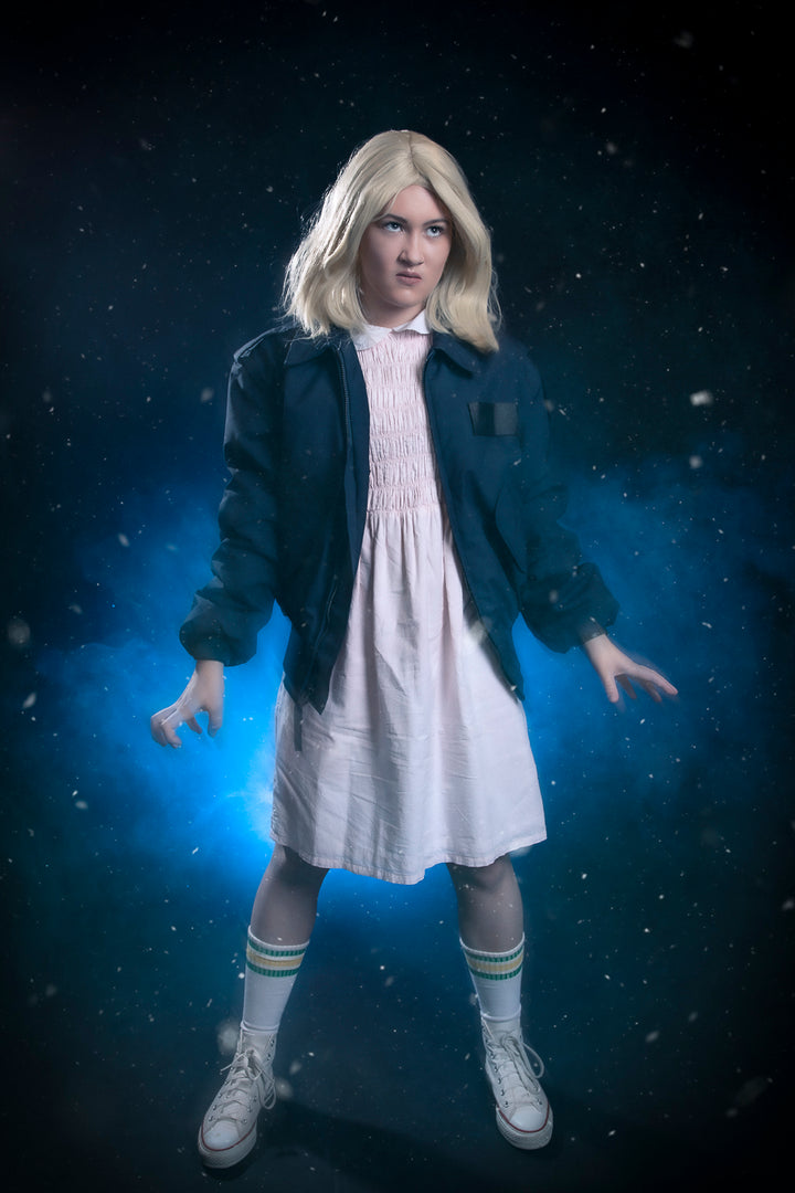 Stranger Things, Eleven Costume Hire or Cosplay, plus Makeup and Photography. Proudly by and available at, Little Shop of Horrors Costumery 6/1 Watt Rd Mornington & Melbourne