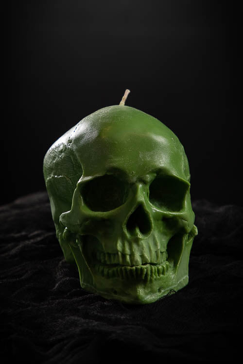 Human Skull Candle: Green "Clove & Sandalwood" - Little Shop of Horrors