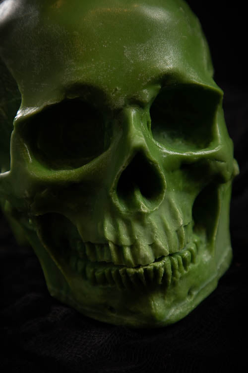 Human Skull Candle: Green "Clove & Sandalwood" - Little Shop of Horrors