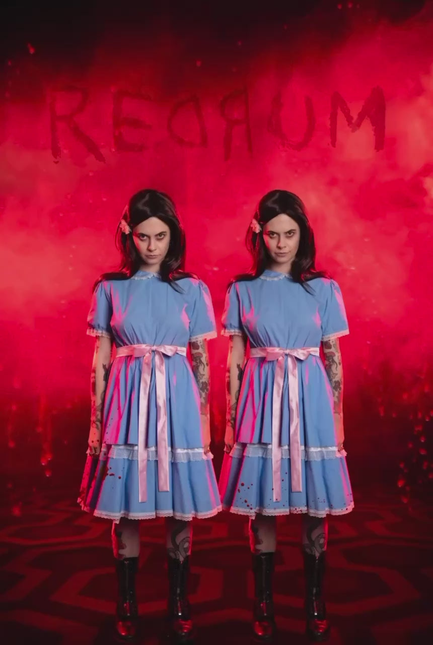 The Shining Grady Twins 1970s Halloween Costume Hire or Cosplay, plus Makeup and Photography. Proudly by and available at, Little Shop of Horrors Costumery Mornington, Frankston & Melbourne