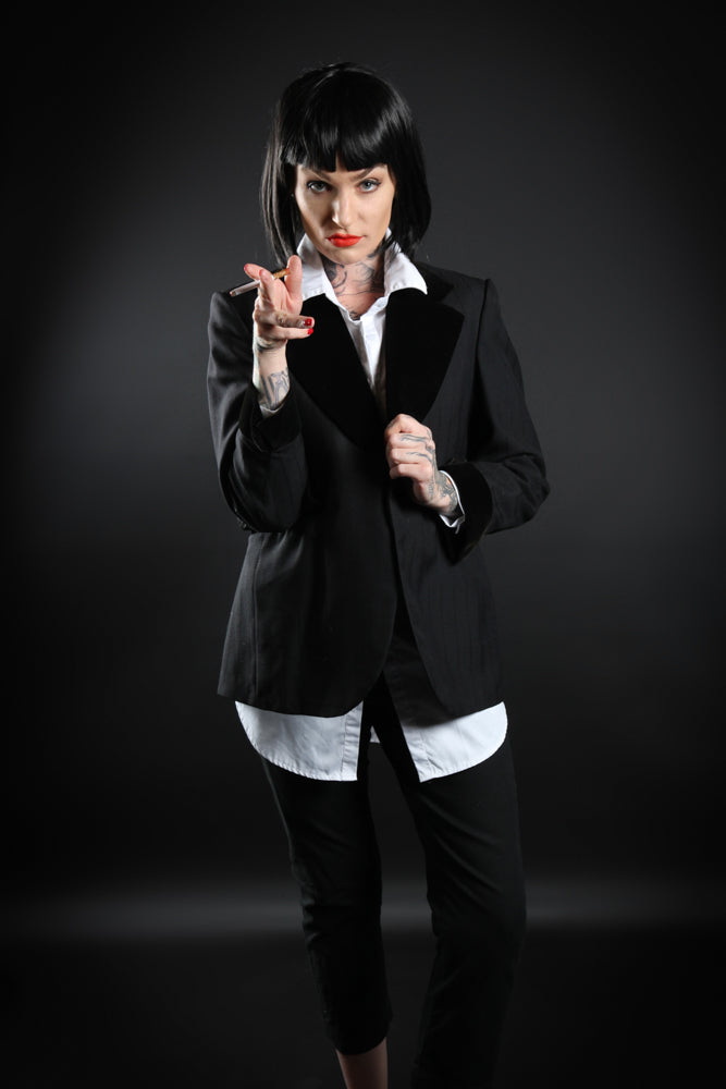 Mia Wallace From Quentin Tarantino's epic masterpiece, Pulp Fiction. Costume Hire or Cosplay, plus Makeup and Photography. Proudly by and available at, Little Shop of Horrors Costumery Mornington & Melbourne.