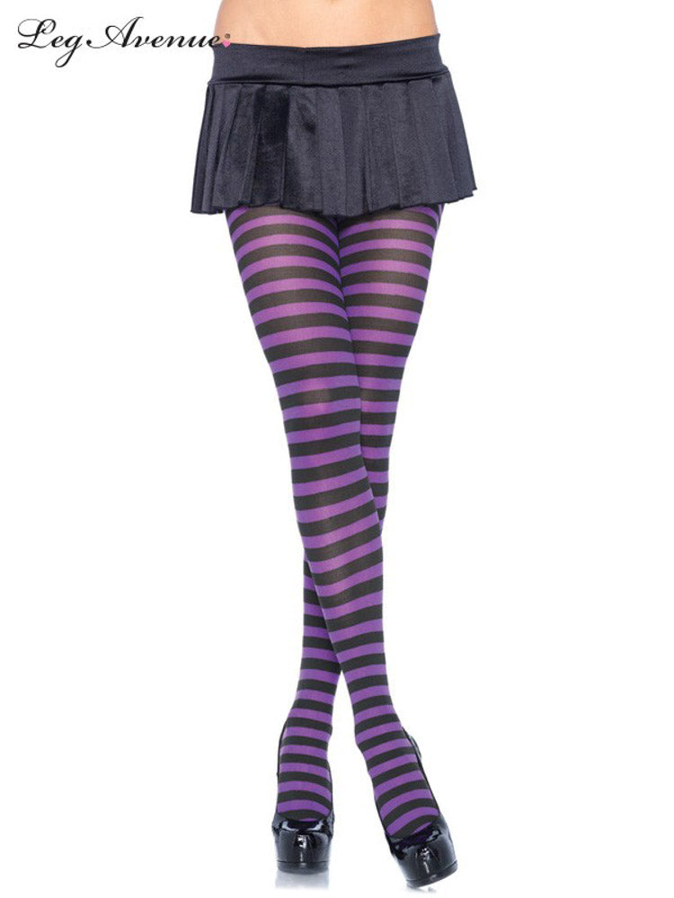 Nylon Black & Purple Striped Tights O/S - Little Shop of Horrors