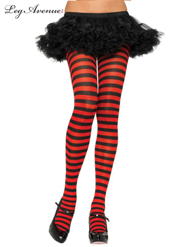 Nylon Black & Red Striped Tights O/S - Little Shop of Horrors