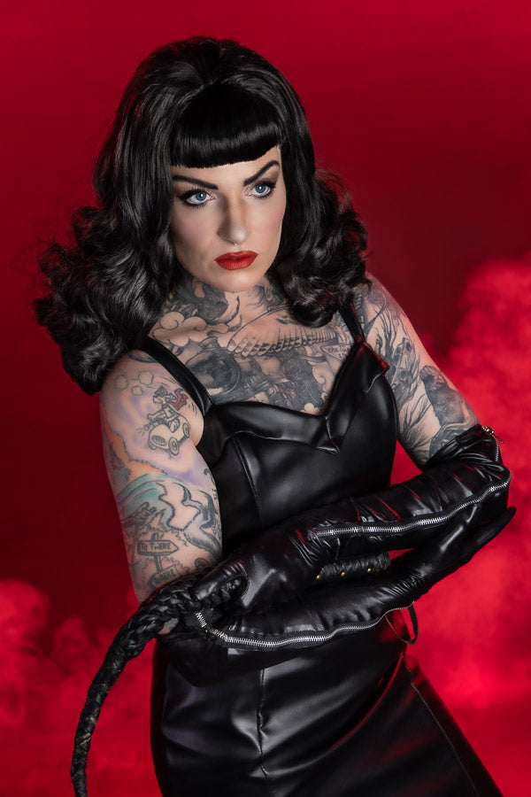 Bettie Page, inspired by the 1950s icon, Costume Hire or Cosplay, plus Makeup and Photography. Proudly by and available at, Little Shop of Horrors Costumery 6/1 Watt Rd Mornington & Melbourne.