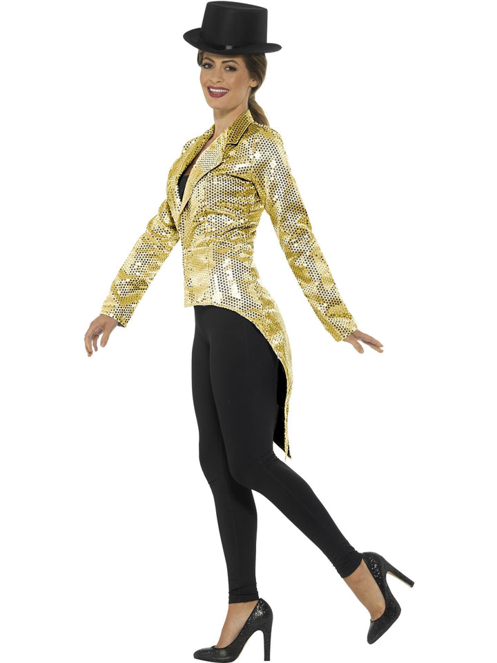 SEQUIN TAILCOAT LADIES JACKET, GOLD - Little Shop of Horrors Costumery & Pop-Culture Emporium - 16 Bennetts Rd Mornington Melbourne - Melbourne's Most Iconic Costume Shop