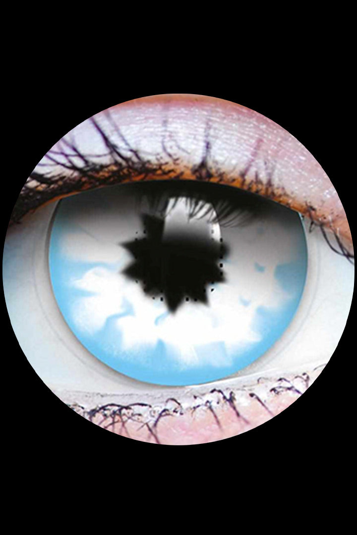 PRIMAL 28 Days Later contact lenses, icy blue and white infection-style Halloween contact lenses available at Little Shop of Horrors Mornington Melbourne.