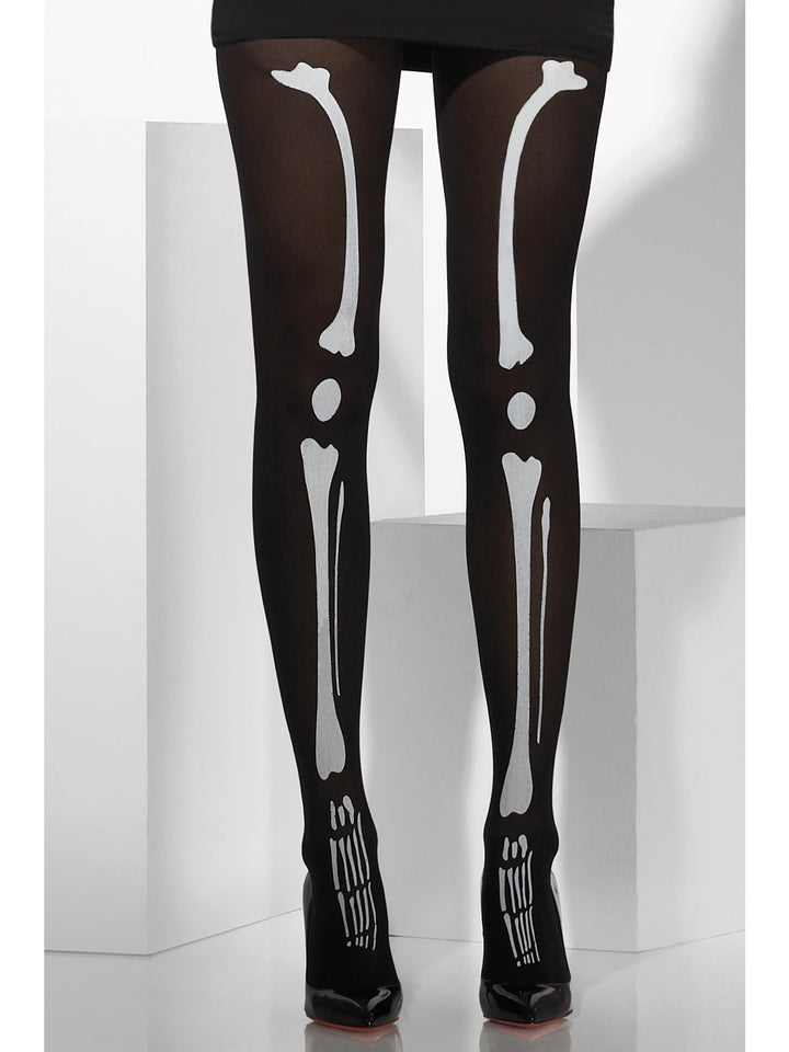 TIGHTS BLACK WITH SKELETON PRINT, ADULT - Little Shop of Horrors Costumery & Pop-Culture Emporium - 16 Bennetts Rd Mornington Melbourne - Melbourne's Most Iconic Costume Shop