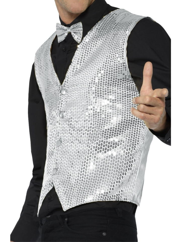 WAISTCOAT – SILVER SEQUIN, ADULT - Little Shop of Horrors Costumery & Pop-Culture Emporium - 16 Bennetts Rd Mornington Melbourne