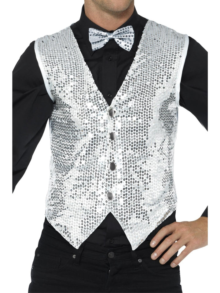 WAISTCOAT – SILVER SEQUIN, ADULT - Little Shop of Horrors Costumery & Pop-Culture Emporium - 16 Bennetts Rd Mornington Melbourne