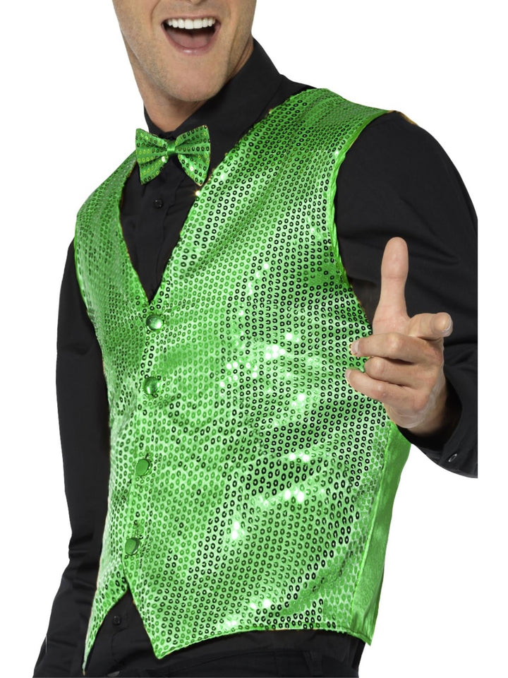 SEQUIN WAISTCOAT GREEN, ADULT - Little Shop of Horrors Costumery & Pop-Culture Emporium - 16 Bennetts Rd Mornington Melbourne - Melbourne's Most Iconic Costume Shop