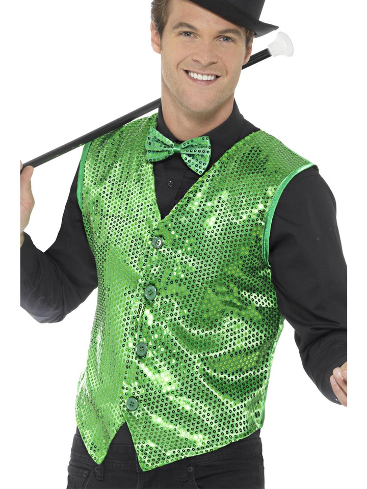 SEQUIN WAISTCOAT GREEN, ADULT - Little Shop of Horrors Costumery & Pop-Culture Emporium - 16 Bennetts Rd Mornington Melbourne - Melbourne's Most Iconic Costume Shop