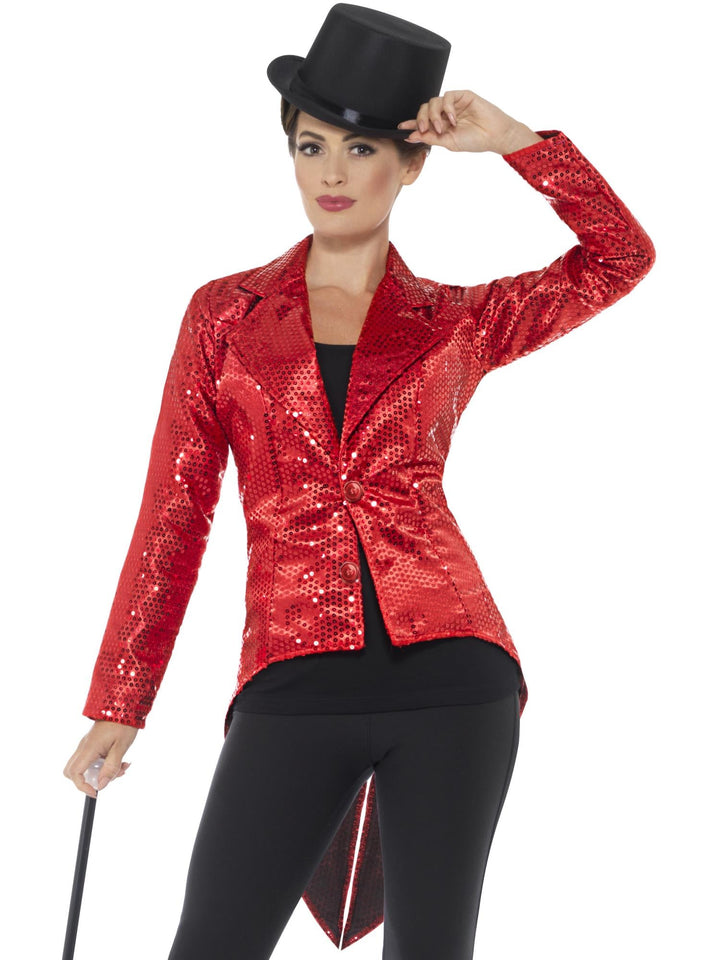 SEQUIN TAILCOAT LADIES JACKET, RED - Little Shop of Horrors Costumery & Pop-Culture Emporium - 16 Bennetts Rd Mornington Melbourne - Melbourne's Most Iconic Costume Shop
