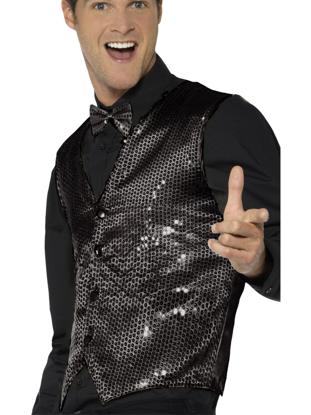 WAISTCOAT – BLACK SEQUIN, ADULT - Little Shop of Horrors Costumery & Pop-Culture Emporium - 16 Bennetts Rd Mornington Melbourne - Melbourne's Most Iconic Costume Shop