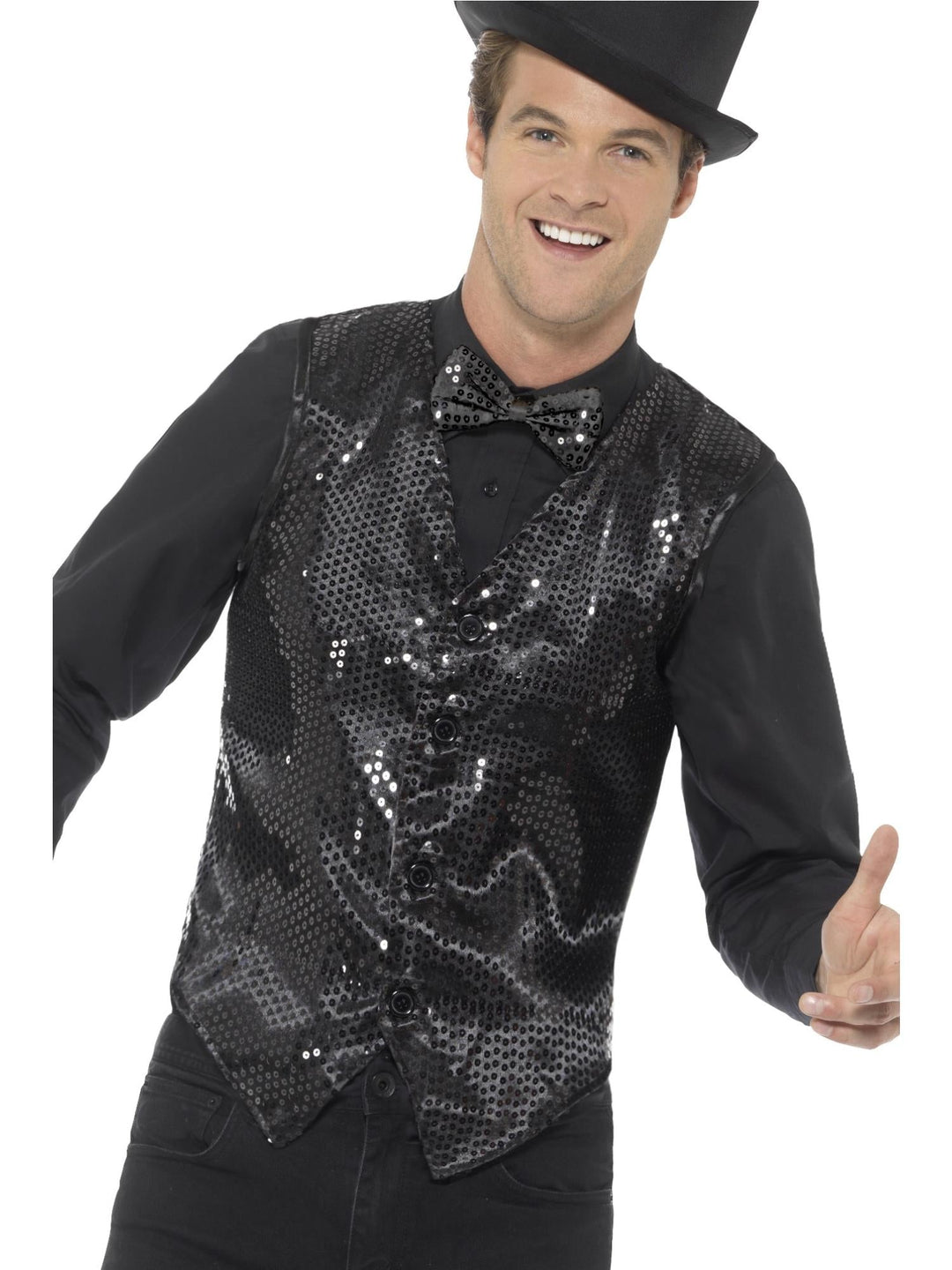 WAISTCOAT – BLACK SEQUIN, ADULT - Little Shop of Horrors Costumery & Pop-Culture Emporium - 16 Bennetts Rd Mornington Melbourne - Melbourne's Most Iconic Costume Shop