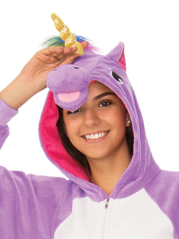 PURPLE UNICORN HOODED ONESIE COSTUME, ADULT - Little Shop of Horrors Costumery & Pop-Culture Emporium - 16 Bennetts Rd Mornington Melbourne - Melbourne's Most Iconic Costume Shop