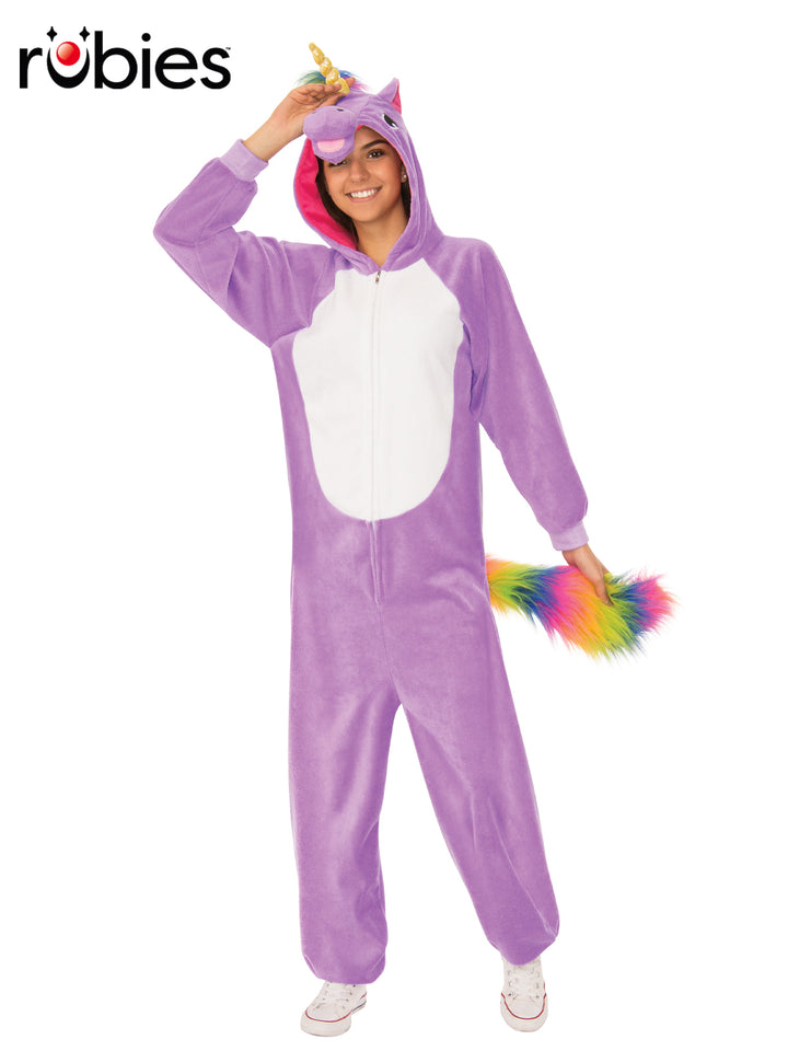 PURPLE UNICORN HOODED ONESIE COSTUME, ADULT - Little Shop of Horrors Costumery & Pop-Culture Emporium - 16 Bennetts Rd Mornington Melbourne - Melbourne's Most Iconic Costume Shop