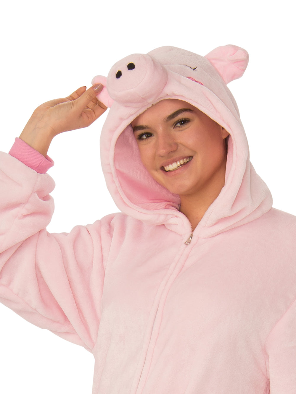 PIG FURRY HOODED ONESIE COSTUME, ADULT - Little Shop of Horrors Costumery & Pop-Culture Emporium - 16 Bennetts Rd Mornington Melbourne - Melbourne's Most Iconic Costume Shop