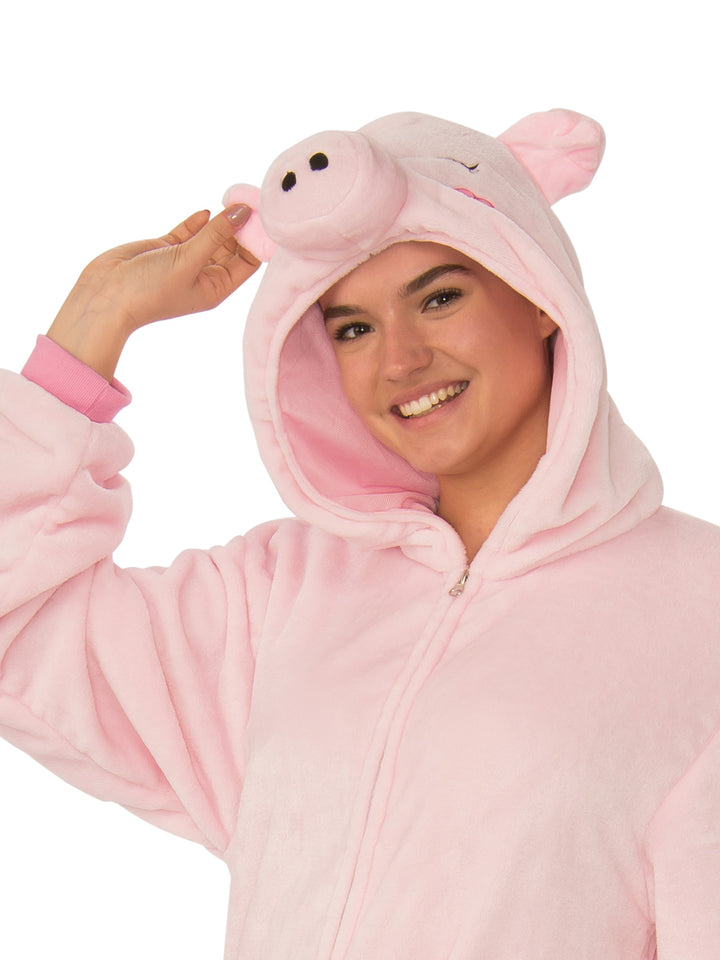 PIG FURRY HOODED ONESIE COSTUME, ADULT - Little Shop of Horrors Costumery & Pop-Culture Emporium - 16 Bennetts Rd Mornington Melbourne - Melbourne's Most Iconic Costume Shop