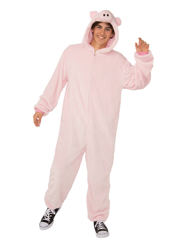 PIG FURRY HOODED ONESIE COSTUME, ADULT - Little Shop of Horrors Costumery & Pop-Culture Emporium - 16 Bennetts Rd Mornington Melbourne - Melbourne's Most Iconic Costume Shop