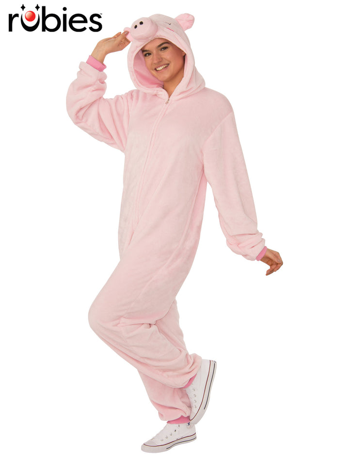 PIG FURRY HOODED ONESIE COSTUME, ADULT - Little Shop of Horrors Costumery & Pop-Culture Emporium - 16 Bennetts Rd Mornington Melbourne - Melbourne's Most Iconic Costume Shop