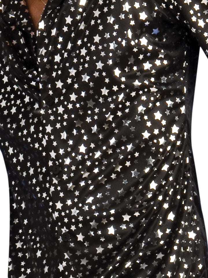 DISCO SHIRT – BLACK WITH SILVER STARS, ADULT - Little Shop of Horrors Costumery & Pop-Culture Emporium - 16 Bennetts Rd Mornington Melbourne - Melbourne's Most Iconic Costume Shop