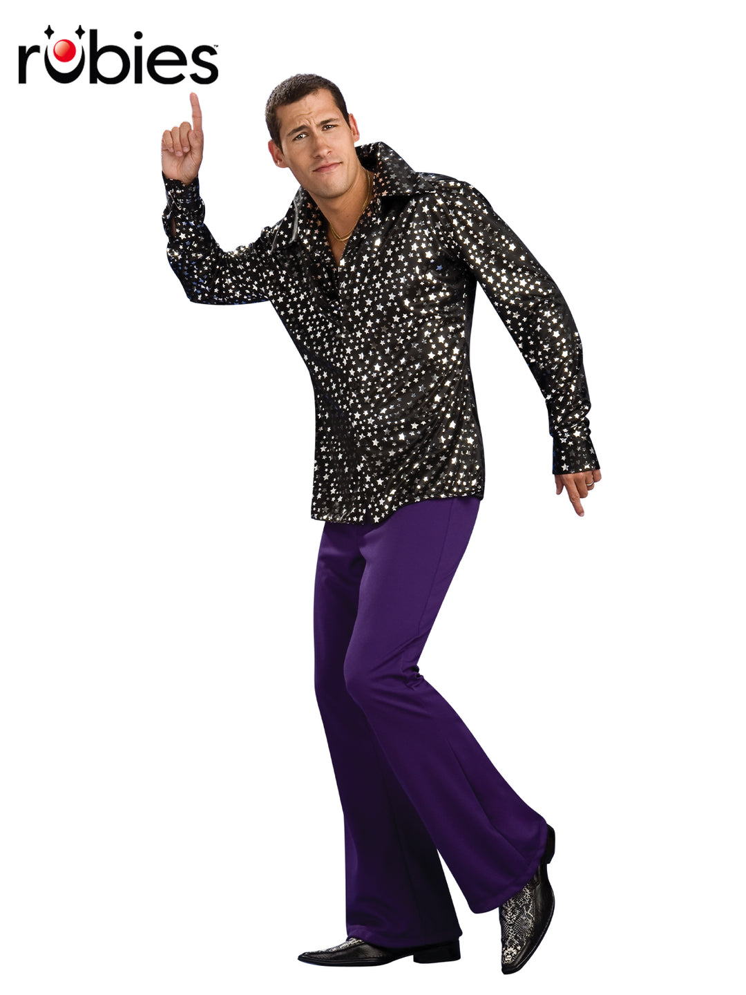 DISCO SHIRT – BLACK WITH SILVER STARS, ADULT - Little Shop of Horrors Costumery & Pop-Culture Emporium - 16 Bennetts Rd Mornington Melbourne - Melbourne's Most Iconic Costume Shop