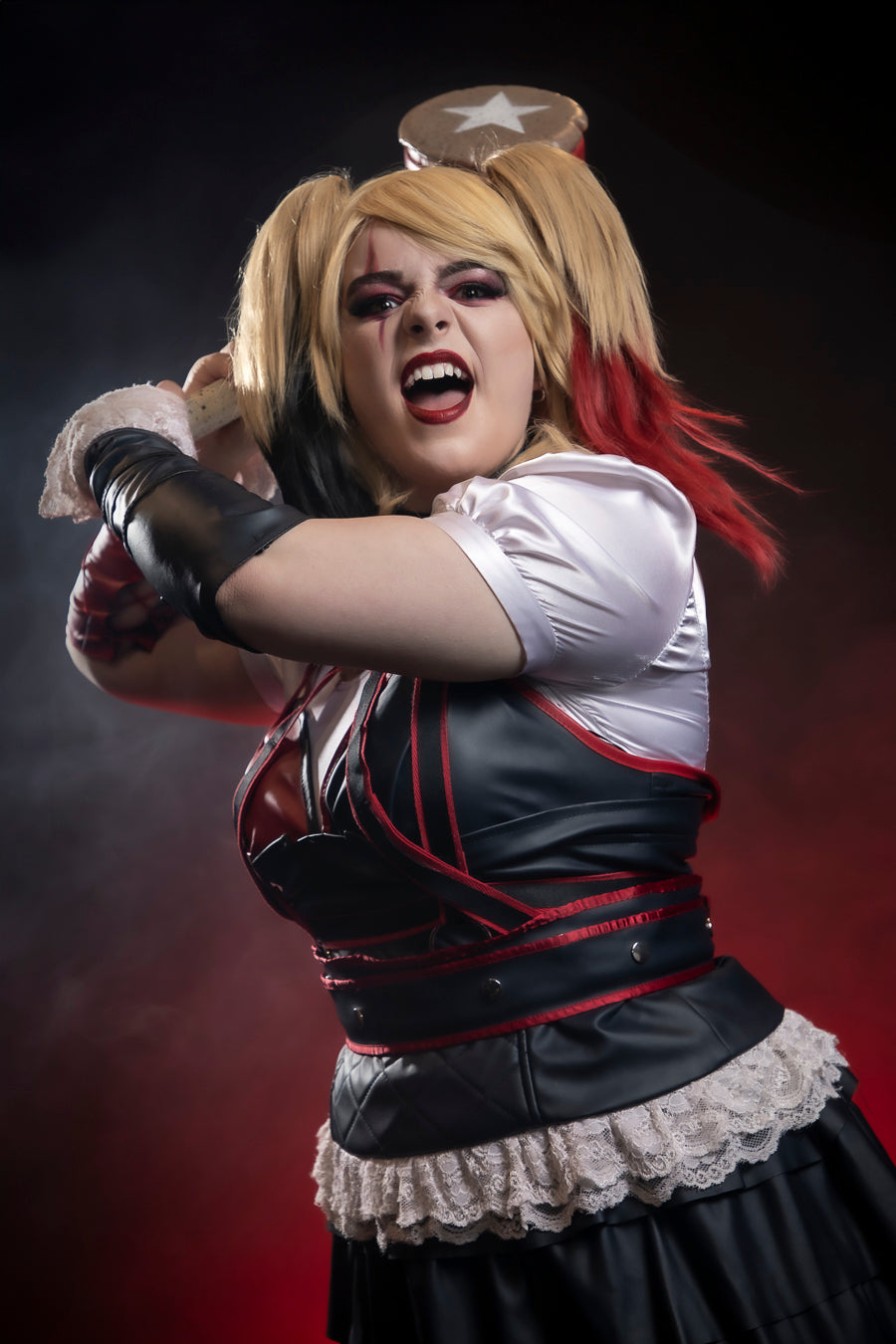 Harley Quinn Arkham Asylum Costume Hire or Cosplay, plus Makeup and Photography. Proudly by and available at, Little Shop of Horrors Costumery Mornington & Melbourne.