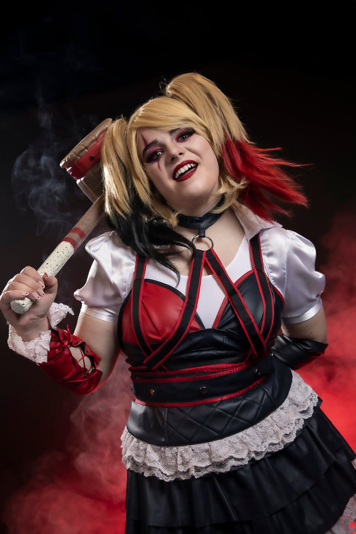 Harley Quinn Arkham Asylum Costume Hire or Cosplay, plus Makeup and Photography. Proudly by and available at, Little Shop of Horrors Costumery Mornington & Melbourne.