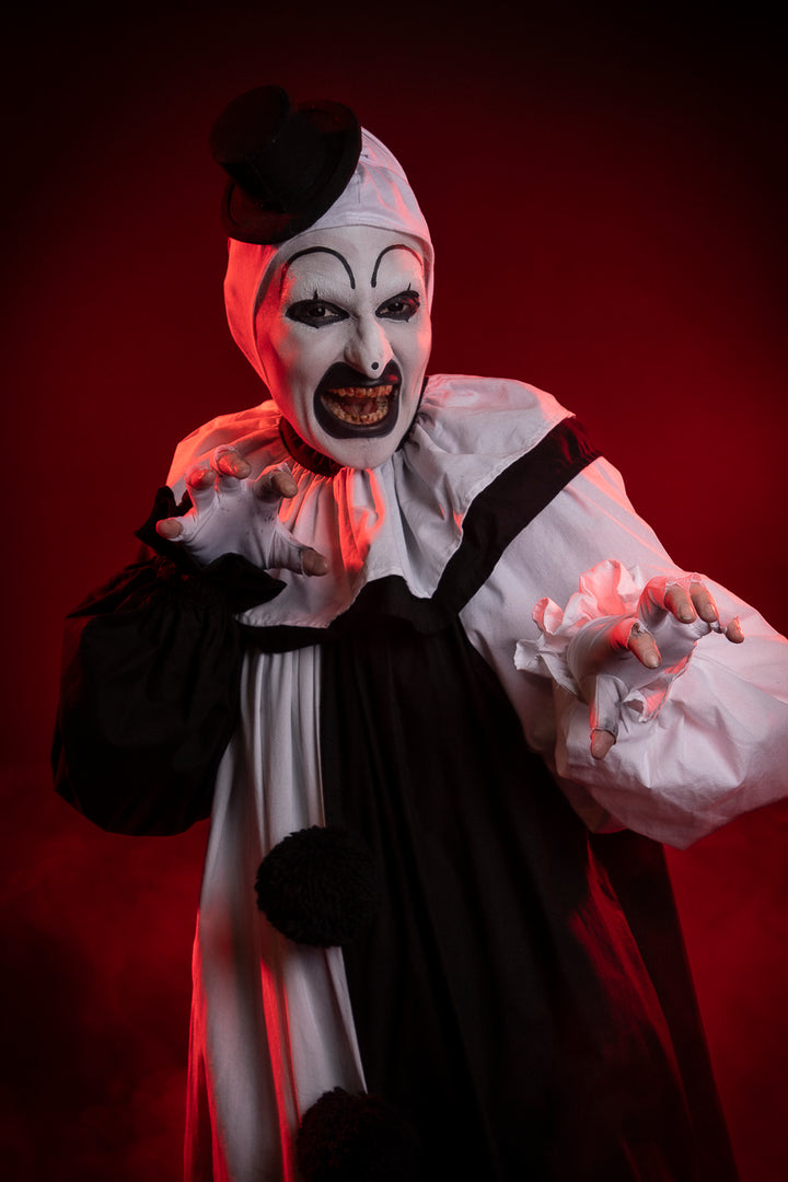 Art the Clown, inspired by the cult classic Terrifier. Costume Hire or Cosplay, plus Makeup and Photography. Proudly by and available at, Little Shop of Horrors Costumery Mornington & Melbourne.