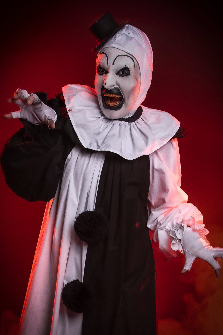 Art the Clown, inspired by the cult classic Terrifier. Costume Hire or Cosplay, plus Makeup and Photography. Proudly by and available at, Little Shop of Horrors Costumery Mornington & Melbourne.