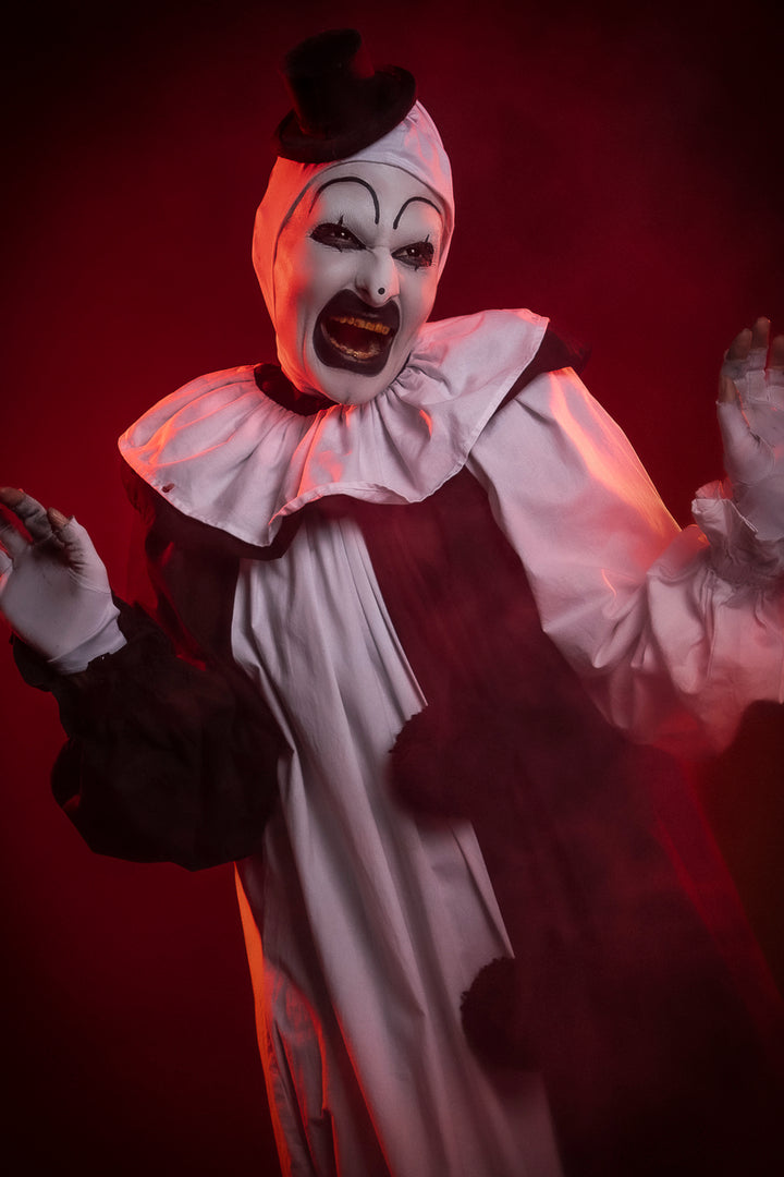 Art the Clown, inspired by the cult classic Terrifier. Costume Hire or Cosplay, plus Makeup and Photography. Proudly by and available at, Little Shop of Horrors Costumery Mornington & Melbourne.