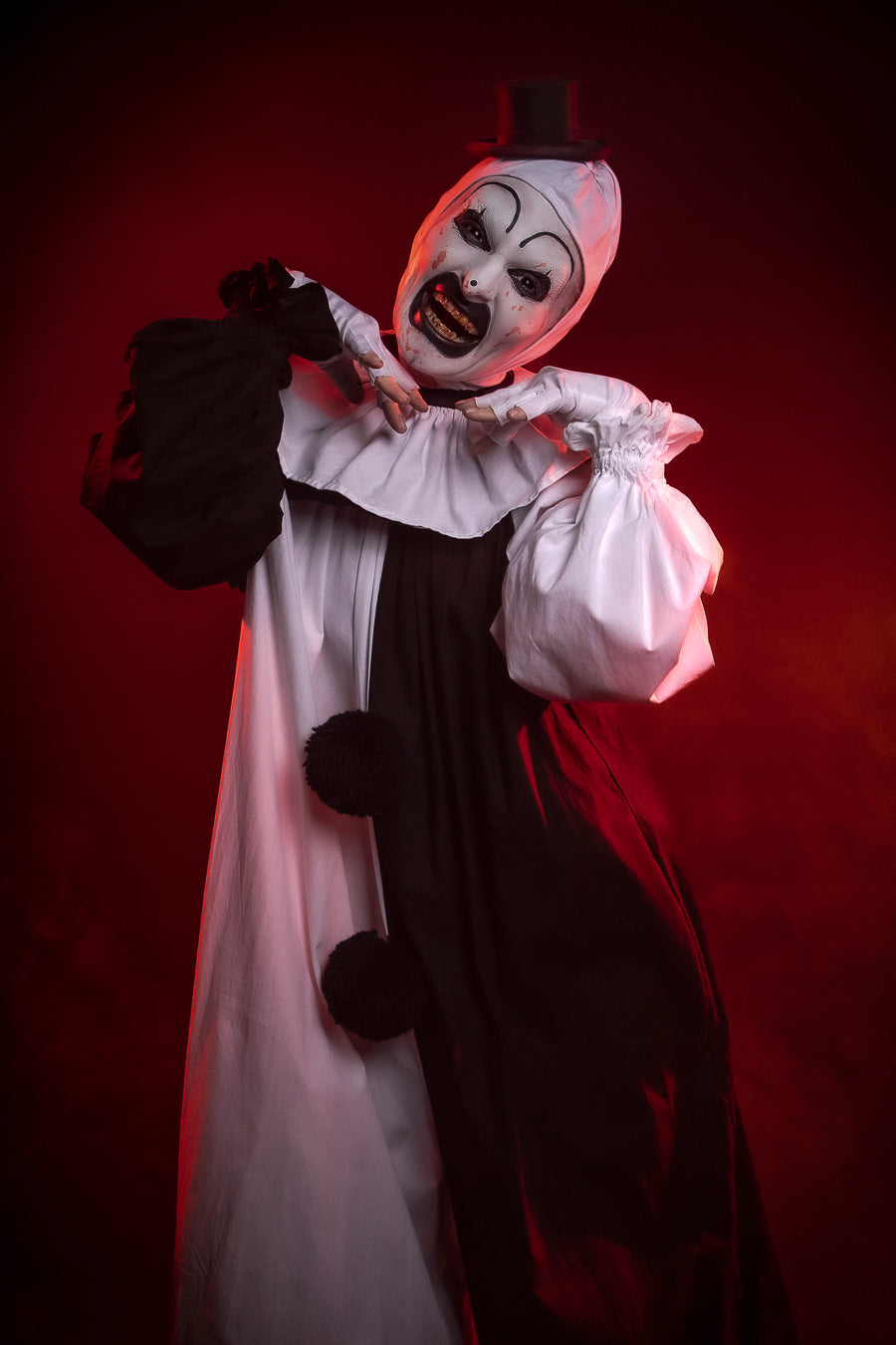 Art the Clown, inspired by the cult classic Terrifier. Costume Hire or Cosplay, plus Makeup and Photography. Proudly by and available at, Little Shop of Horrors Costumery Mornington & Melbourne.