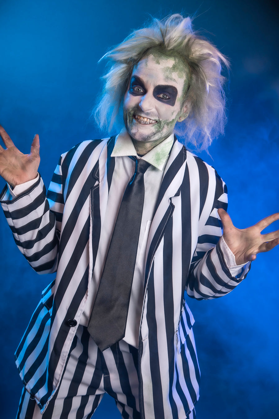 Beetlejuice inspired by the Tim Burton Classic, Costume Hire or Cosplay, plus Makeup and Photography. Proudly by and available at, Little Shop of Horrors Costumery 6/1 Watt Rd Mornington & Melbourne.
