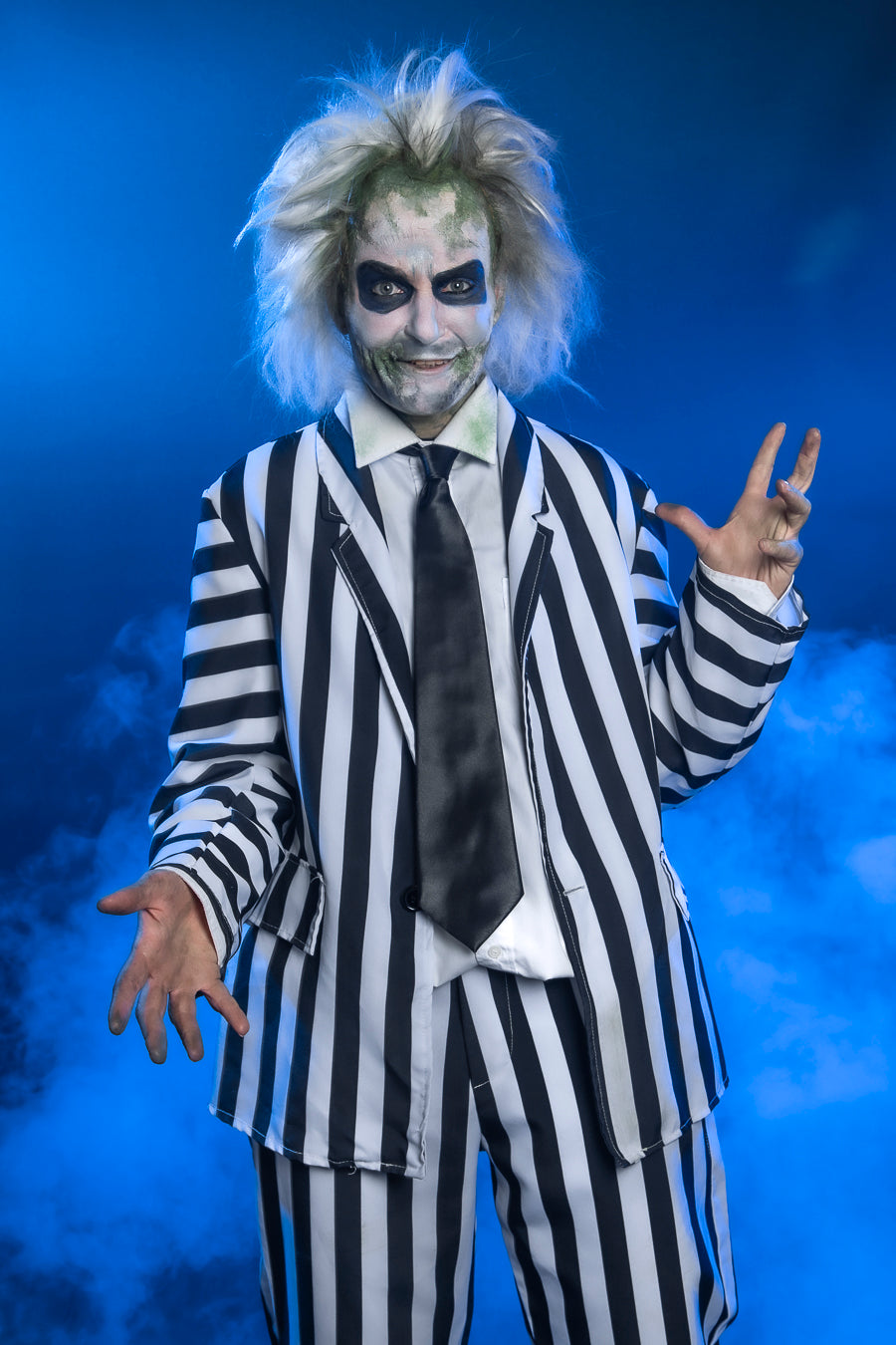 Beetlejuice inspired by the Tim Burton Classic, Costume Hire or Cosplay, plus Makeup and Photography. Proudly by and available at, Little Shop of Horrors Costumery 6/1 Watt Rd Mornington & Melbourne.
