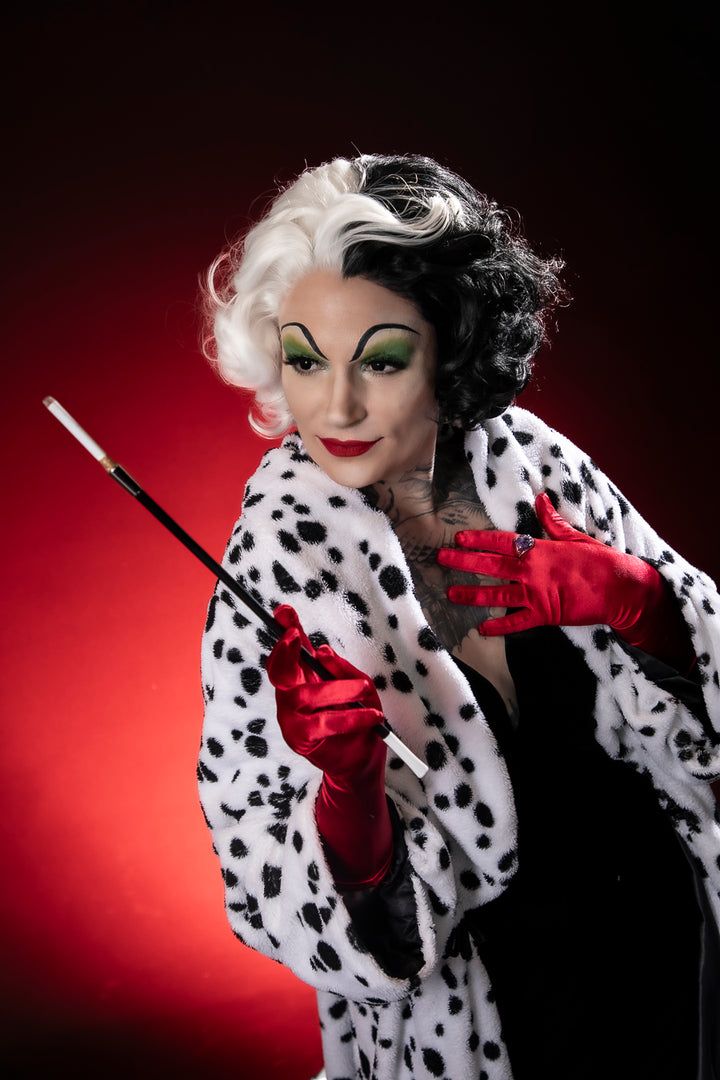 Our stunning Cruella Devil costume from the Disney animation 101 Dalmatians is available to hire now at Little Shop of Horrors Costumery, the very best costume & fancy dress shop located in Mornington and caters for Frankston, Melbourne.