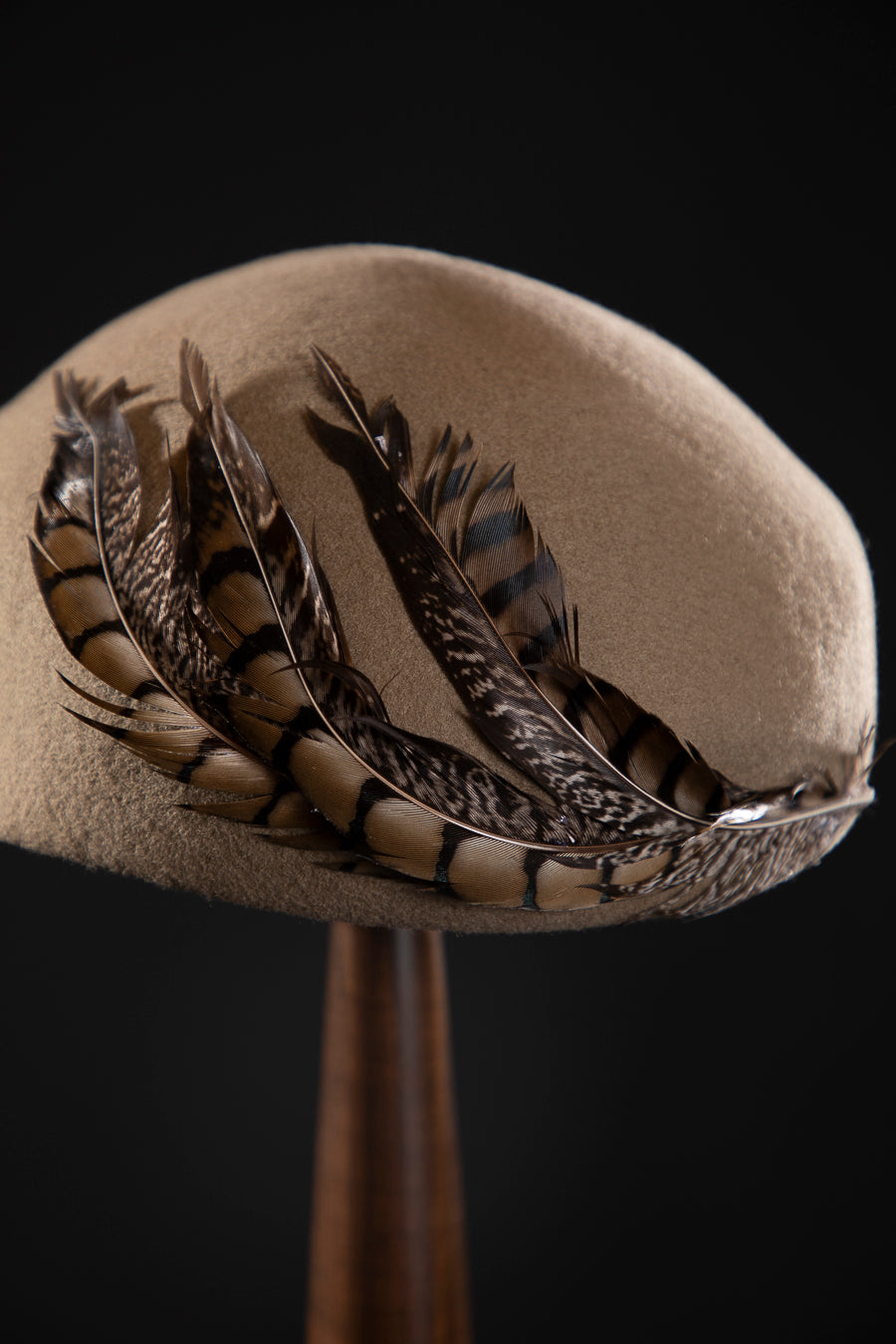 Structured Wool 1920s Beret with Feather -Deluxe, high-quality hats for men and women. Our collection of hats including wool felt top hats, fedoras, bowlers, caps, fedoras, trilbys, cloches and more are a wonderful addition to a 1920s Gangster or Gatsby costume, or the perfect fashion accessory. Shop online, or visit our Mornington hat store to see all that we have to offer.