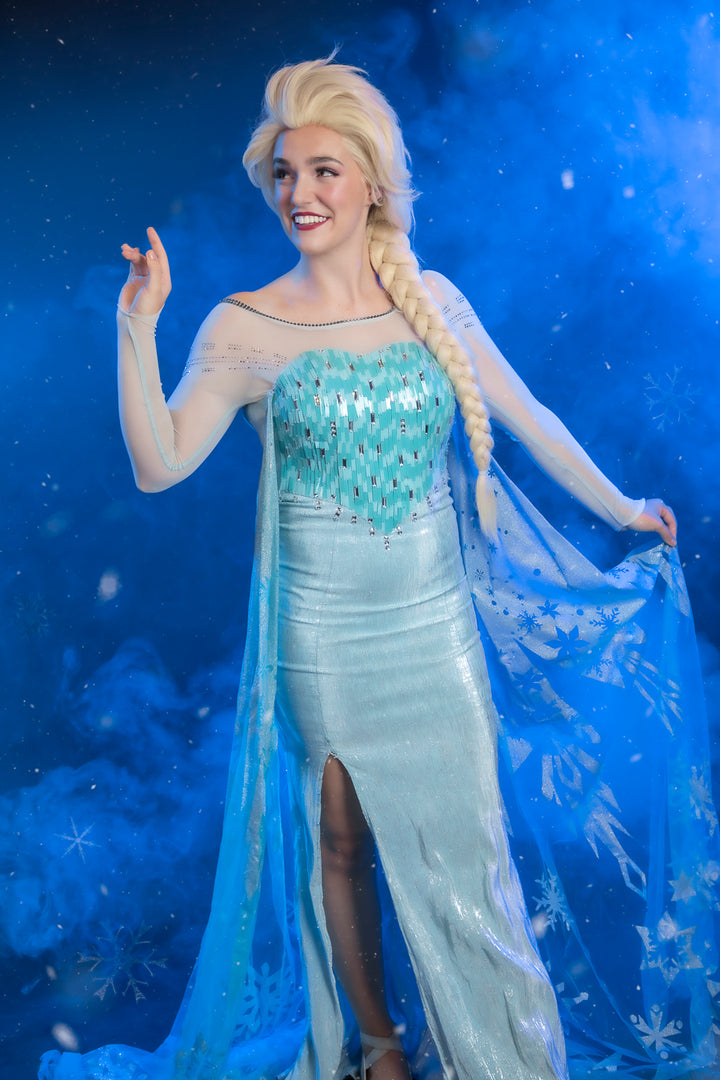 Elsa inspired by the Disney classic Frozen Costume Hire or Cosplay, plus Makeup and Photography. Proudly by and available at, Little Shop of Horrors Costumery 6/1 Watt Rd Mornington & Melbourne