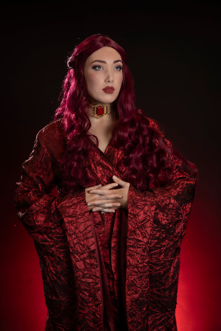 Game of Thrones Melisandre The Red Woman Costume Hire or Cosplay, plus Makeup and Photography. Proudly by and available at, Little Shop of Horrors Costumery Mornington & Melbourne
