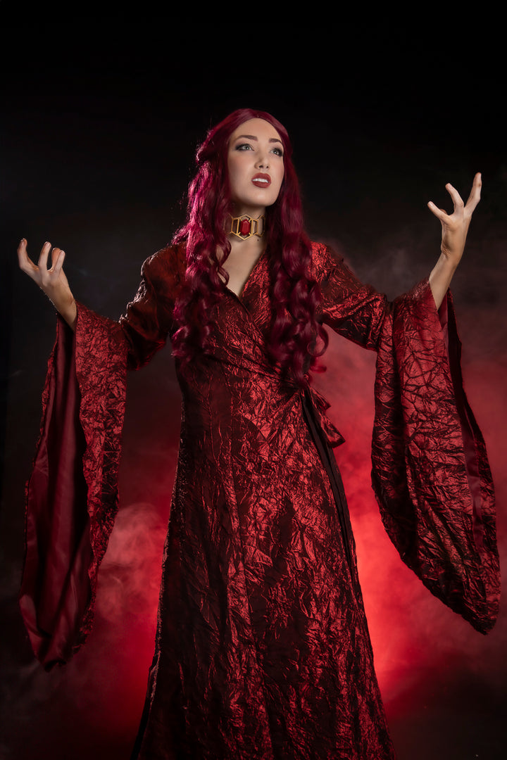 Game of Thrones Melisandre The Red Woman Costume Hire or Cosplay, plus Makeup and Photography. Proudly by and available at, Little Shop of Horrors Costumery Mornington & Melbourne