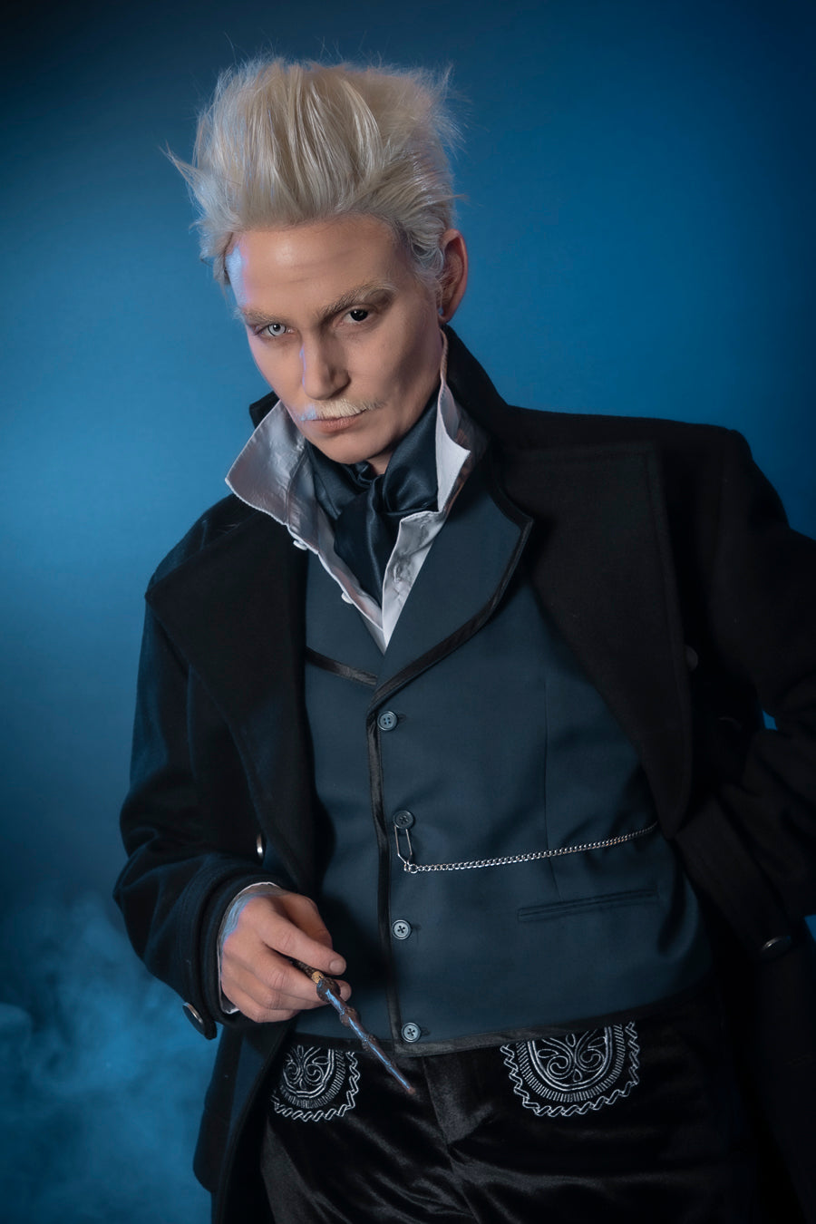 Harry Potter Fantastic Beasts, Gellert Grindelwald Costume Hire or Cosplay, plus Makeup and Photography. Proudly by and available at, Little Shop of Horrors Costumery 6/1 Watt Rd Mornington & Melbourne