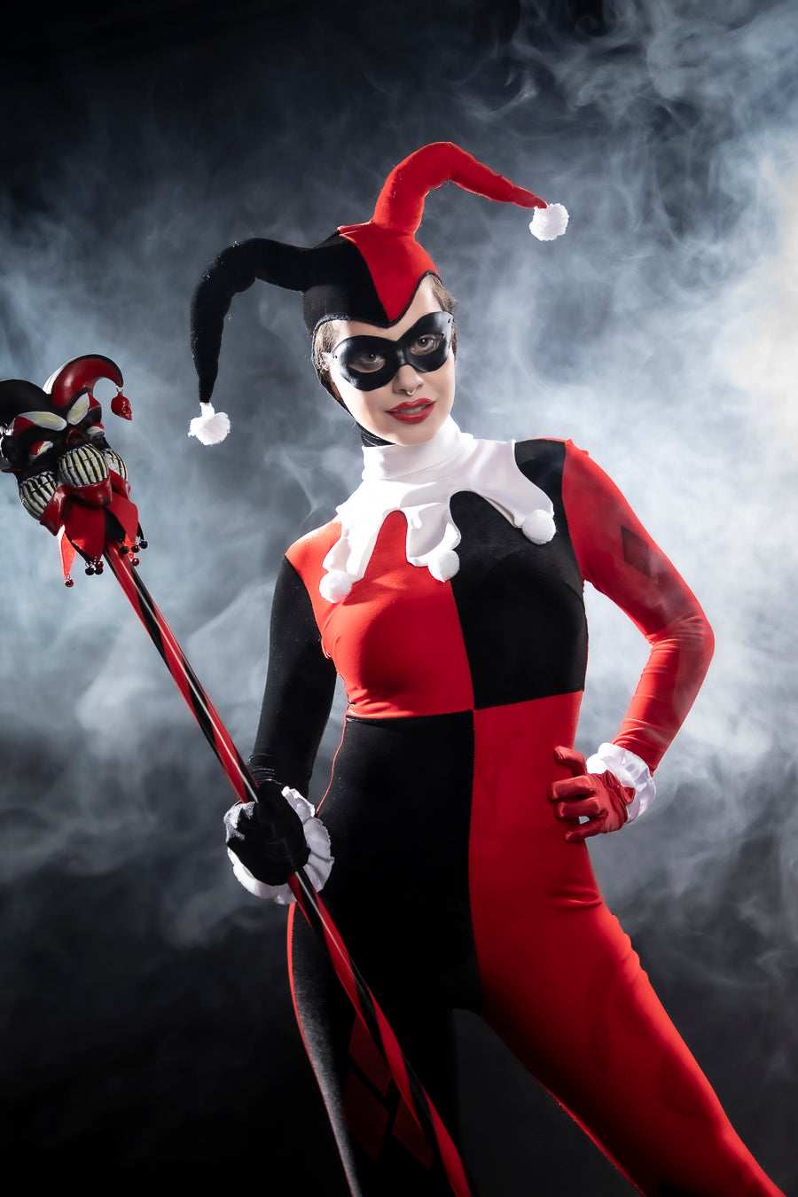 Harley Quinn Costume Hire or Cosplay, plus Makeup and Photography. Proudly by and available at, Little Shop of Horrors Costumery 6/1 Watt Rd Mornington & Melbourne