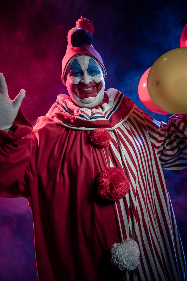 Serial killer style Pogo the Clown costume hire photographed with pro makeup and dramatic smoke lighting for horror themed photography
Little Shop of Horrors
16 Bennetts Rd Mornington (03) 5977 1288
www.littleshopofhorrors.com.au.