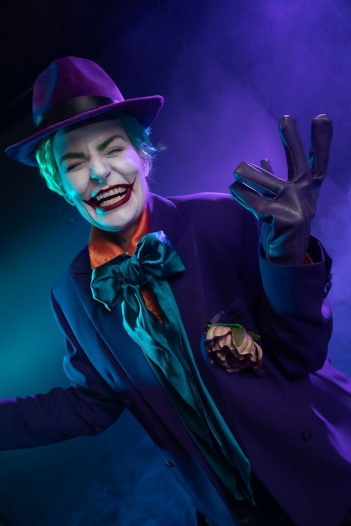 The Joker, inspired by Jack Nicholson's stunning 1989 portrayal. Costume Hire or Cosplay, plus Makeup and Photography. Proudly by and available at, Little Shop of Horrors Costumery Mornington & Melbourne.