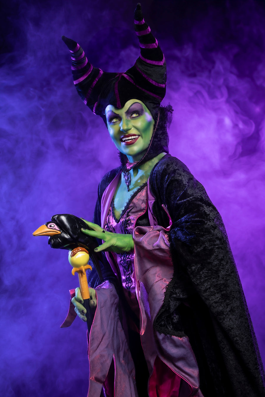 Maleficent inspired by the Disney 1959 classic movie villain, Sleeping Beauty Costume Hire or Cosplay, plus Makeup and Photography. Proudly by and available at, Little Shop of Horrors Costumery 6/1 Watt Rd Mornington & Melbourne