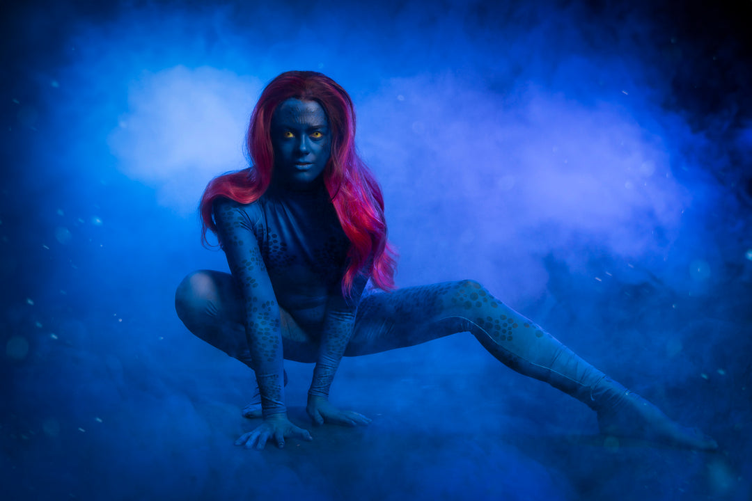 Everybody's favourite sexy mutant, Mystique from X-Men Costume Hire or Cosplay, plus Makeup and Photography. Proudly by and available at, Little Shop of Horrors Costumery 6/1 Watt Rd Mornington & Melbourne