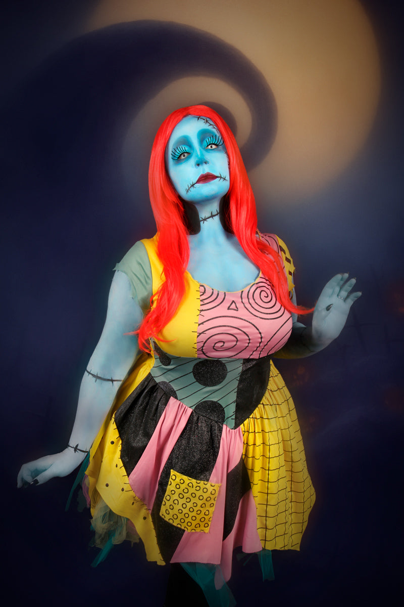 Nightmare Before Christmas Sally Finklestein Costume Hire or Cosplay, plus Makeup and Photography. Proudly by and available at, Little Shop of Horrors Costumery 16 Bennetts Rd Mornington & Melbourne